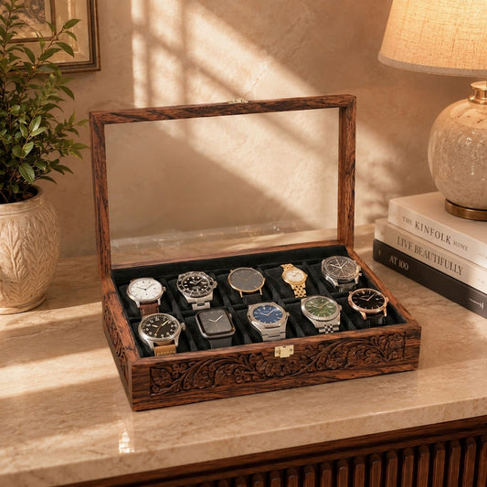10 Watches – Carving – Glass Top – Black