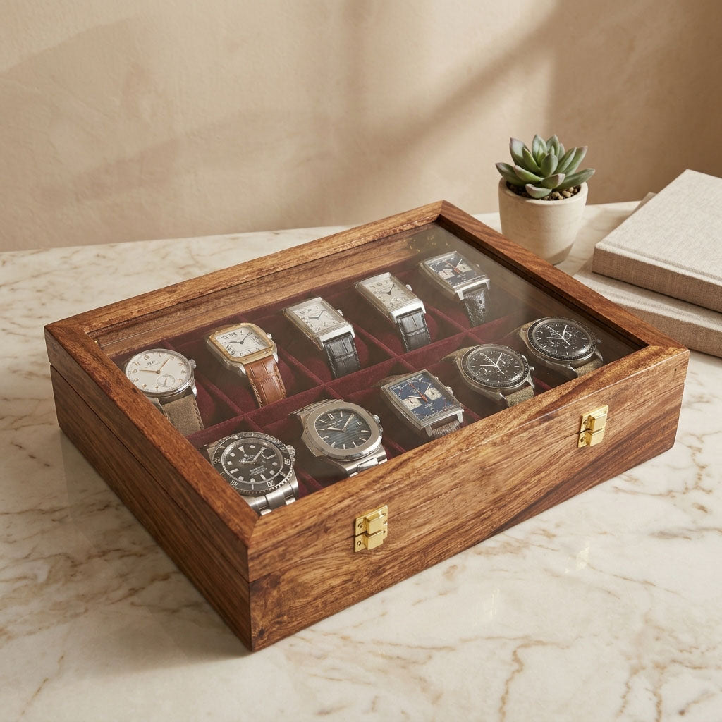 10 Watches – Golden Hinge – Glass Top
