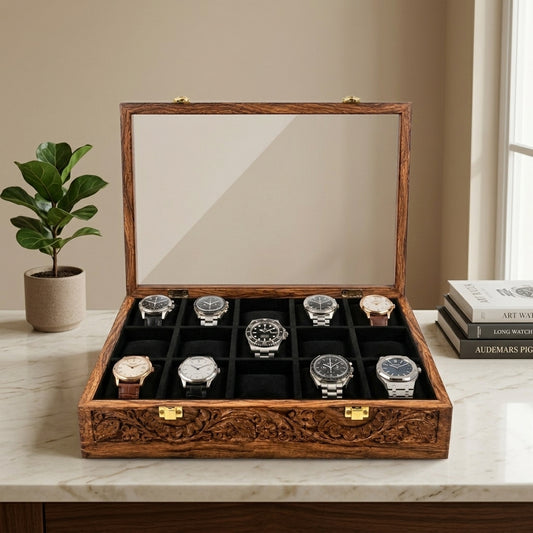 15 Watches – Carving – Glass Top – Black