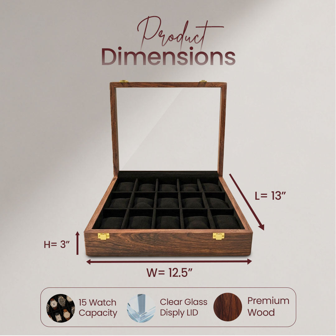 15 Watches – Plain – Glass Top – Black