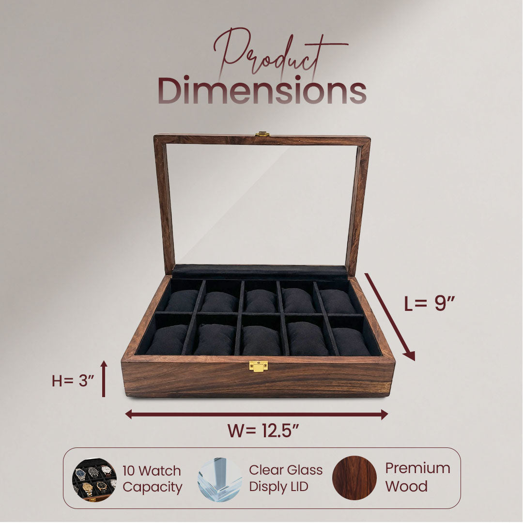 10 Watches – Plain – Glass Top – Black