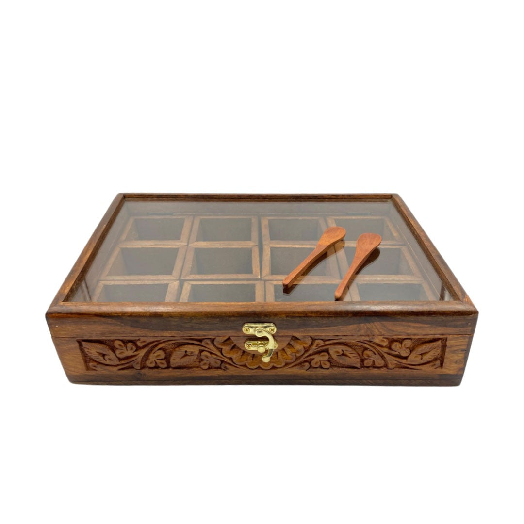Spice Box – Carving – 12 Moveable Slots