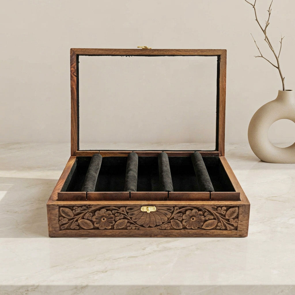 Bangle Box – Carving – Glass Top