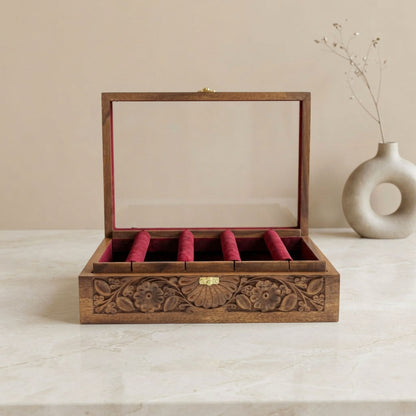 Bangle Box – Carving – Glass Top Maroon