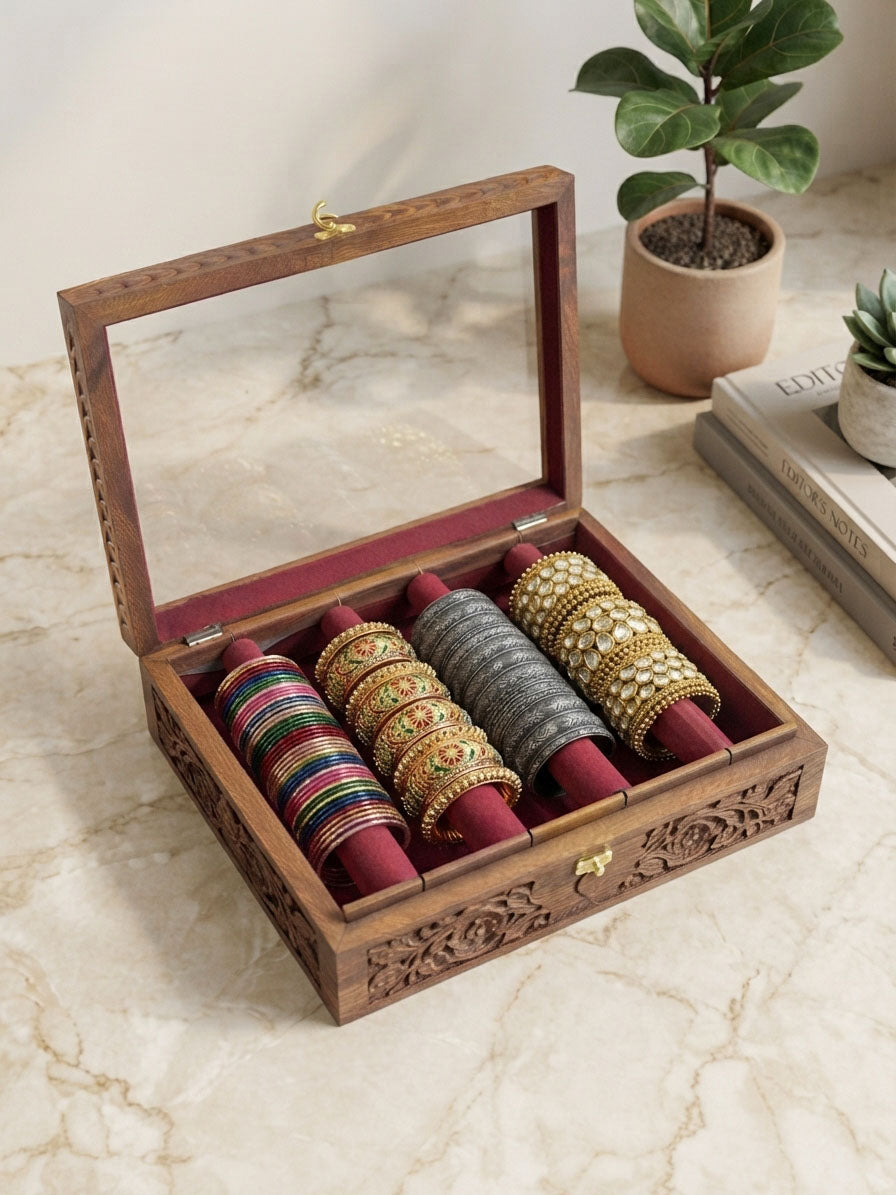 Bangle Box – Carving – Glass Top