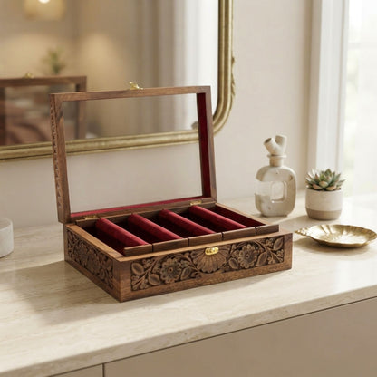 Bangle Box – Carving – Glass Top Maroon