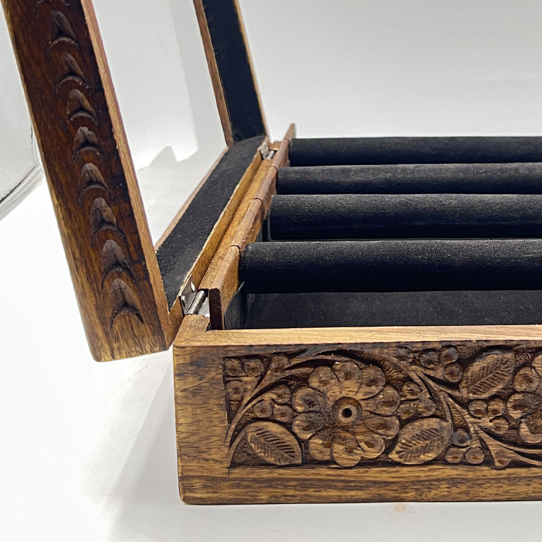Bangle Box – Carving – Glass Top - Black