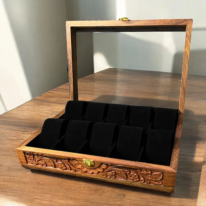 10 Watches – Carving – Glass Top – Black – Hard Pillows