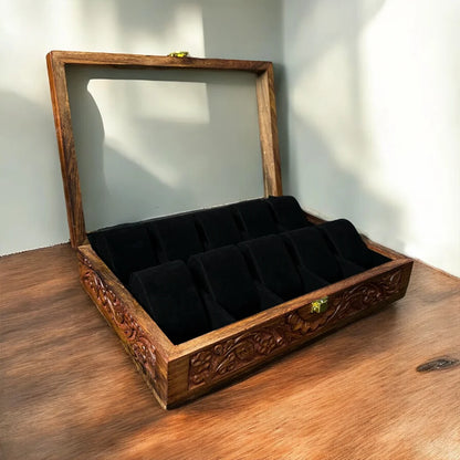 10 Watches – Carving – Glass Top – Black – Hard Pillows