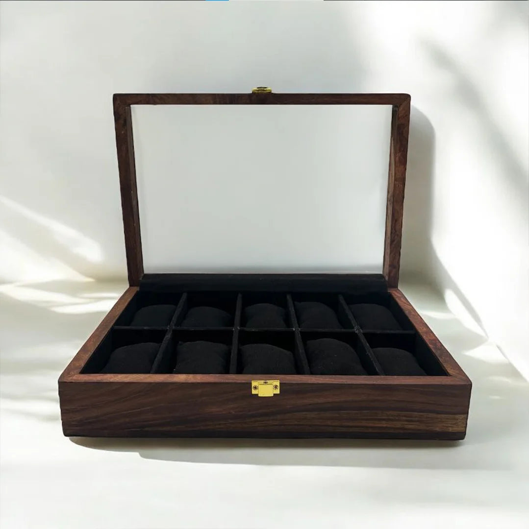 10 Watches – Plain – Glass Top – Black