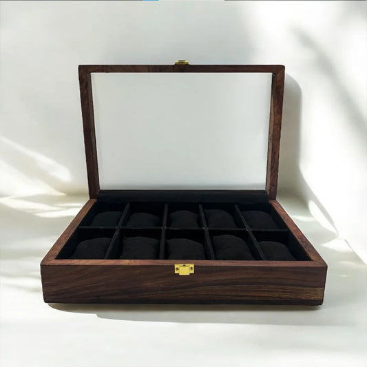 10 Watches – Plain – Glass Top – Black