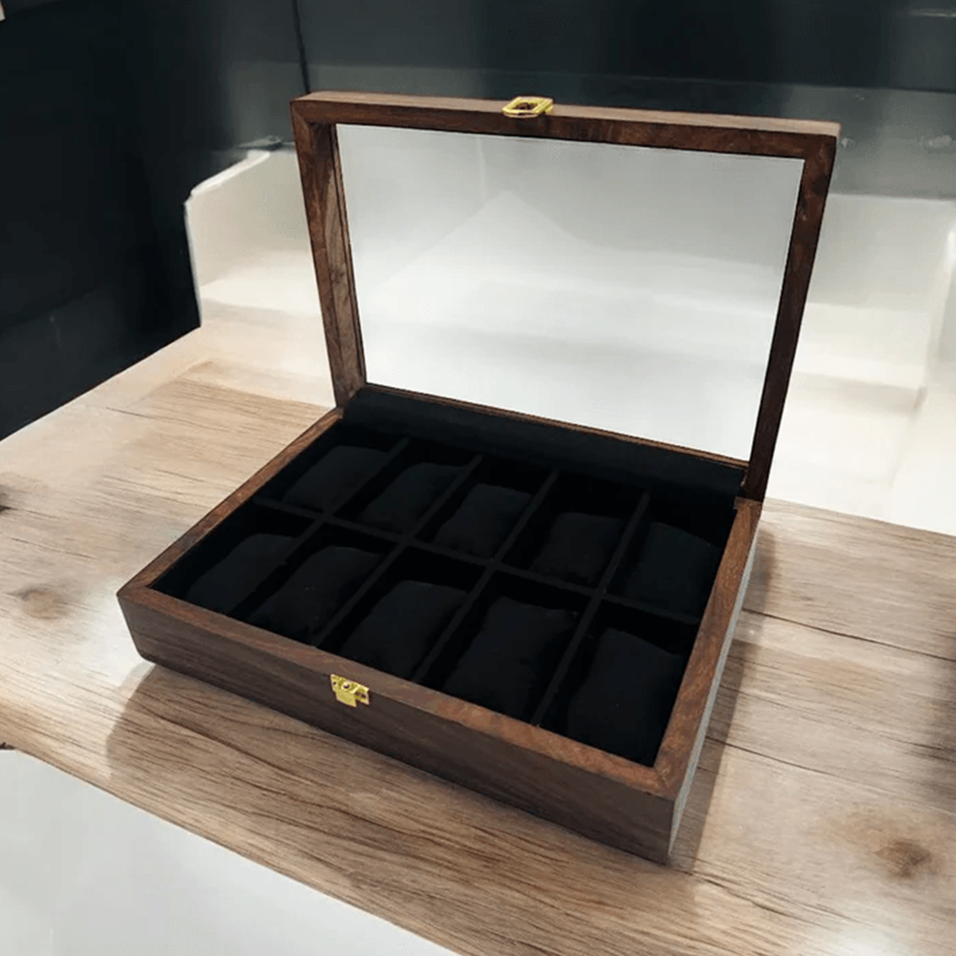 10 Watches – Plain – Glass Top – Black