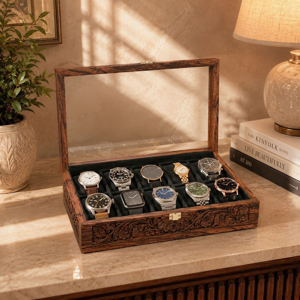 10 Watches – Carving – Glass Top – Black