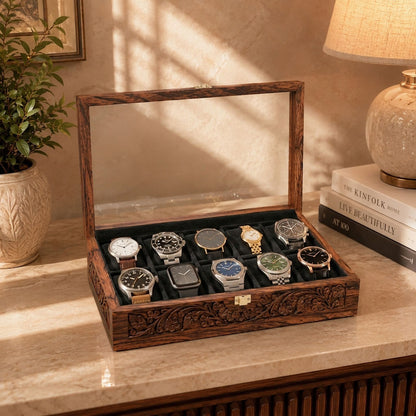 10 Watches – Carving – Glass Top – Black