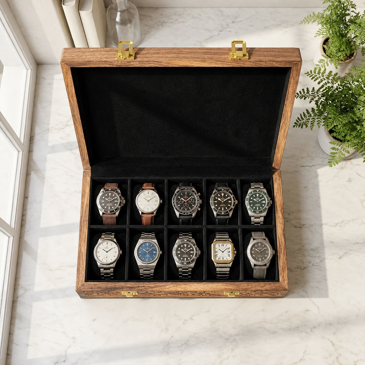 10 Watches – Carving – Wood Top – Black