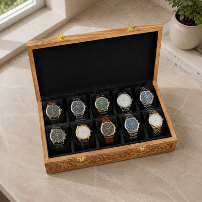 10 Watches – Carving – Wood Top – Hard Pillows Black