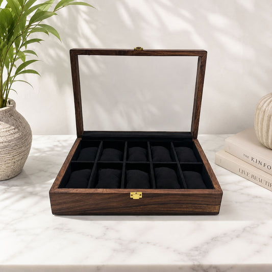 10 Watches – Plain – Glass Top – Black