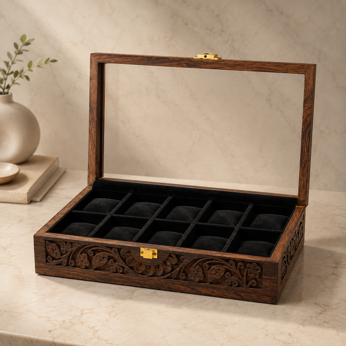 10 Watches – Carving – Glass Top – Black