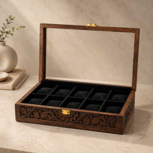10 Watches – Carving – Glass Top – Black