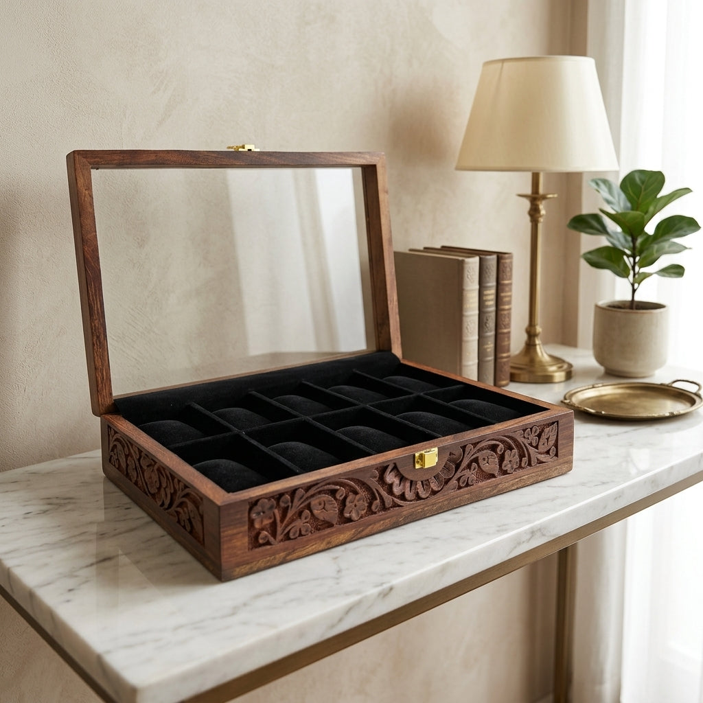 10 Watches – Carving – Glass Top – Black