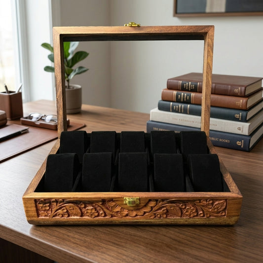 10 Watches – Carving – Glass Top – Black – Hard Pillows
