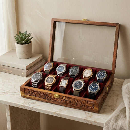 10 Watches – Carving – Glass Top – Hard Pillows