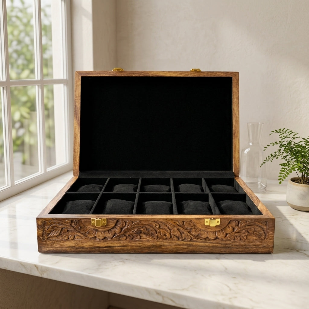 10 Watches – Carving – Wood Top – Black