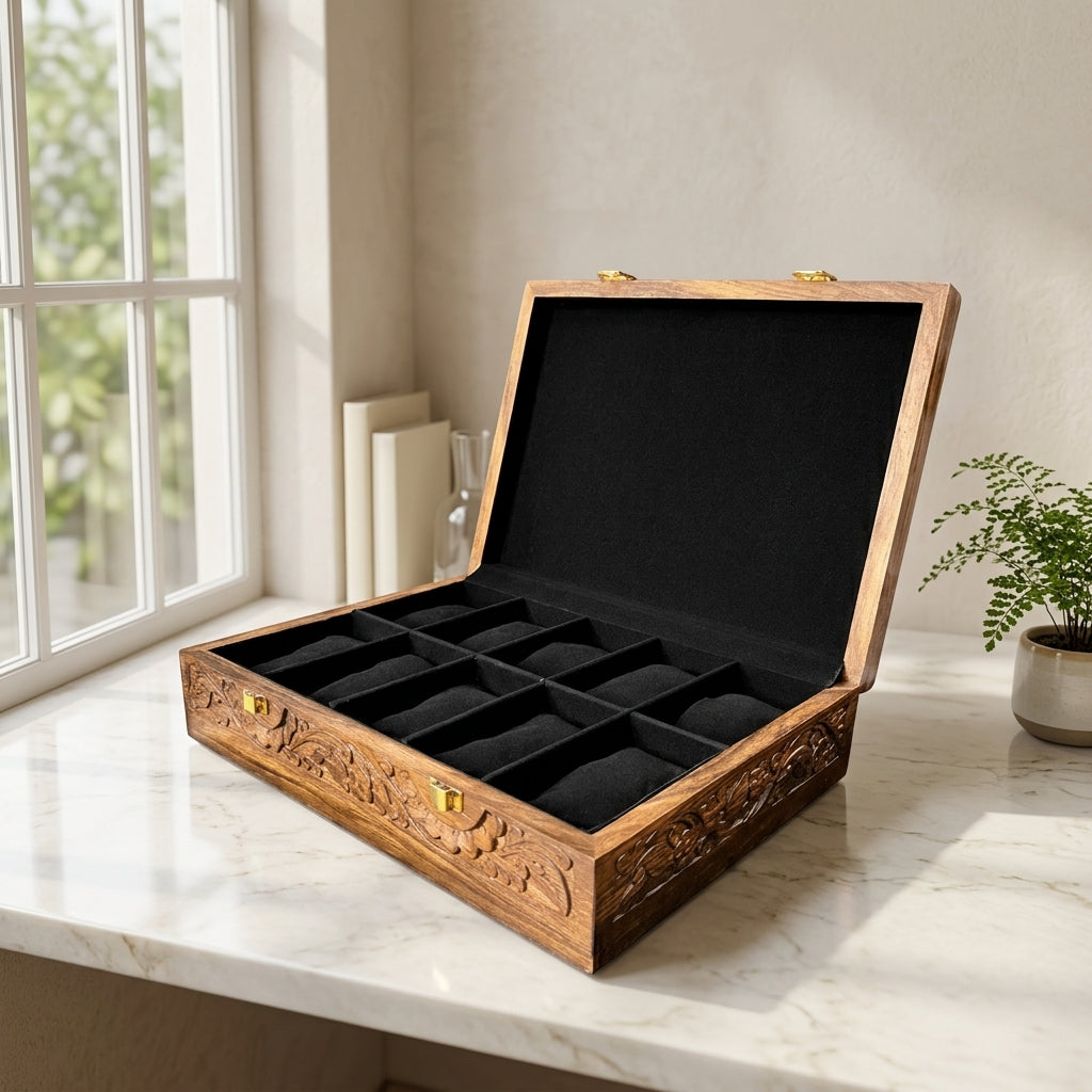 10 Watches – Carving – Wood Top – Black