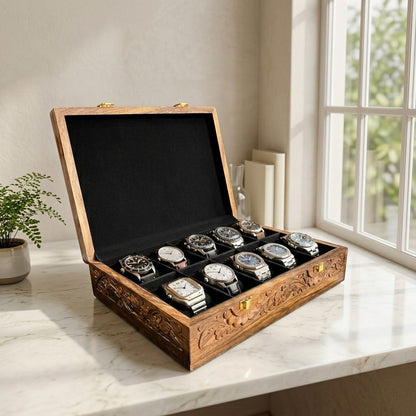 10 Watches – Carving – Wood Top – Black
