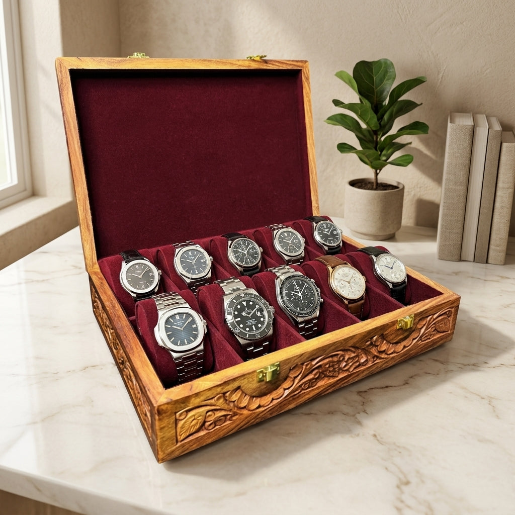 10 Watches – Carving – Wood Top – Hard Pillows