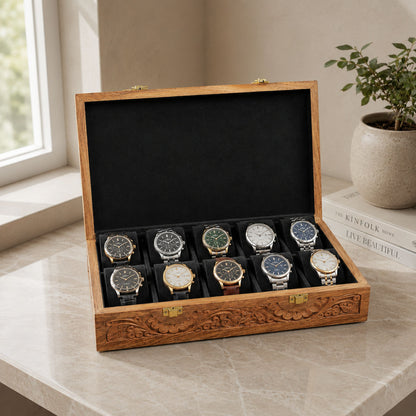10 Watches – Carving – Wood Top – Hard Pillows Black