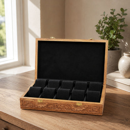 10 Watches – Carving – Wood Top – Hard Pillows Black