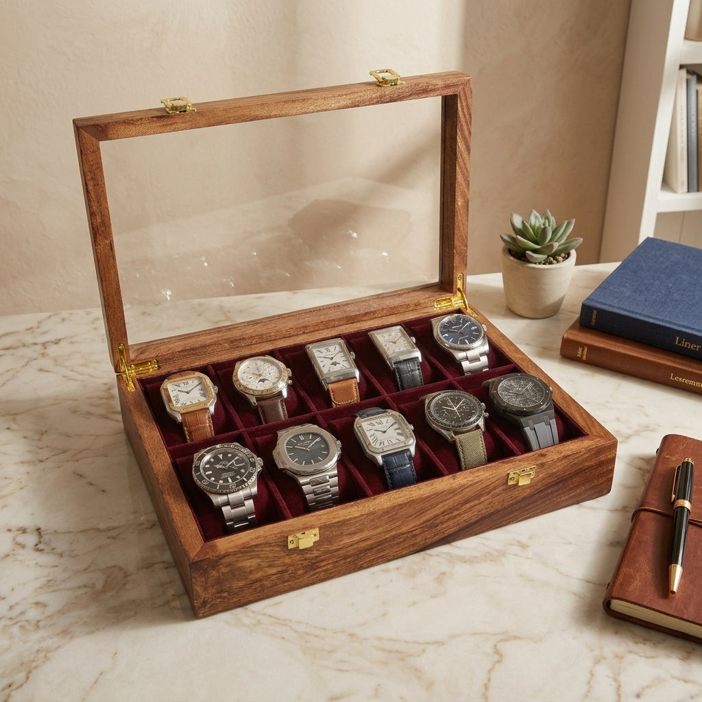 10 Watches – Golden Hinge – Glass Top