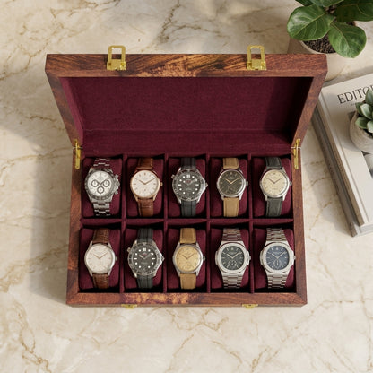 10 Watches – Golden Hinge – Wood Top