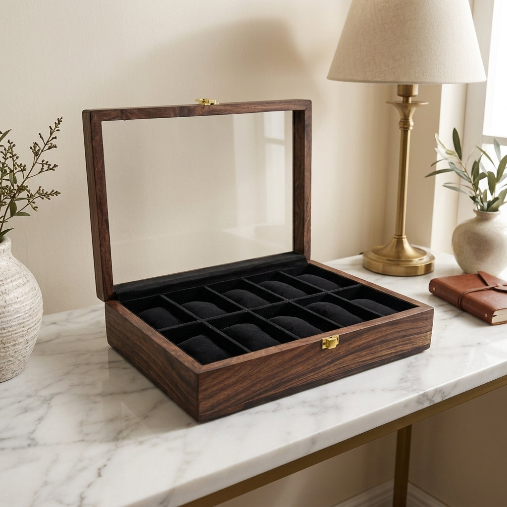 10 Watches – Plain – Glass Top – Black