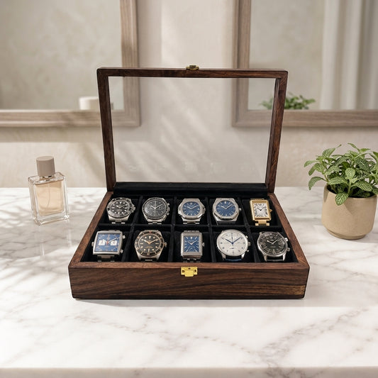 10 Watches – Plain – Glass Top – Black
