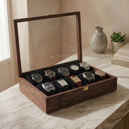 10 Watches – Plain – Glass Top – Black