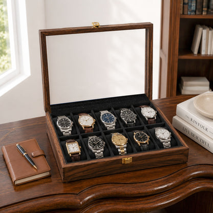10 Watches – Plain – Glass Top – Black
