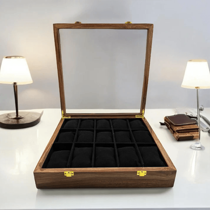 15 Watches – Golden Hinge – Glass Top - Black