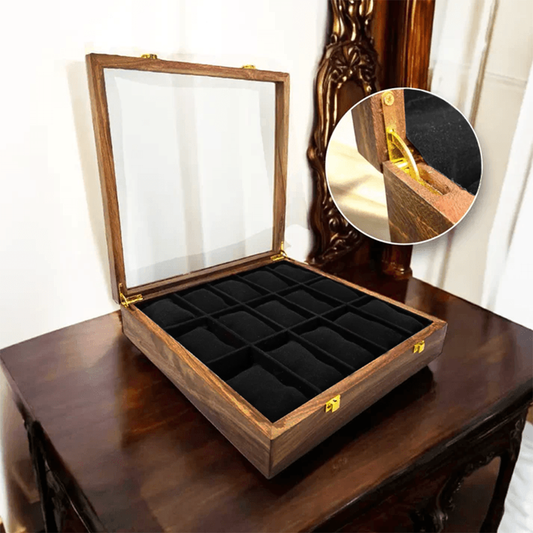 15 Watches – Golden Hinge – Glass Top - Black