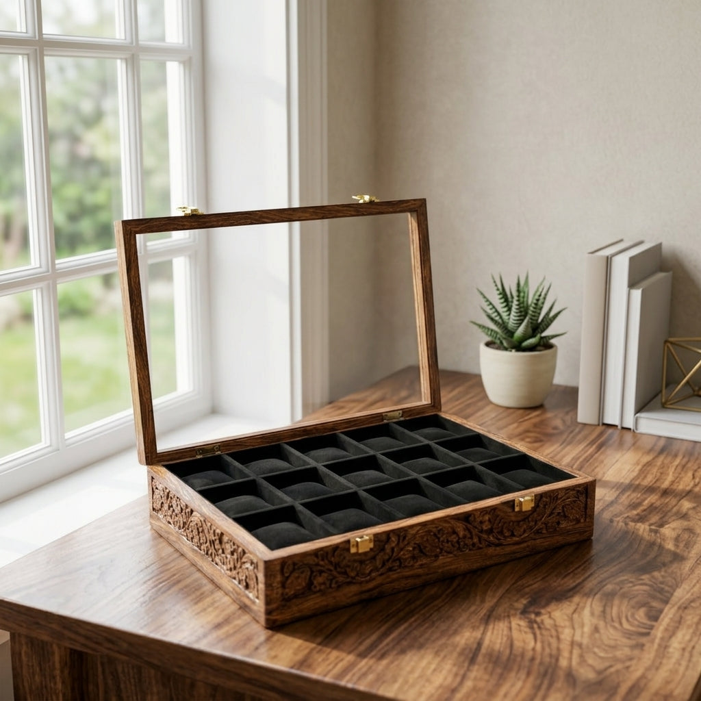 15 Watches – Carving – Glass Top – Black