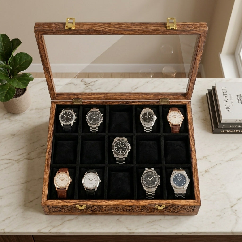 15 Watches – Carving – Glass Top – Black