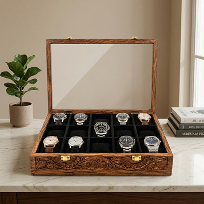 15 Watches – Carving – Glass Top – Black