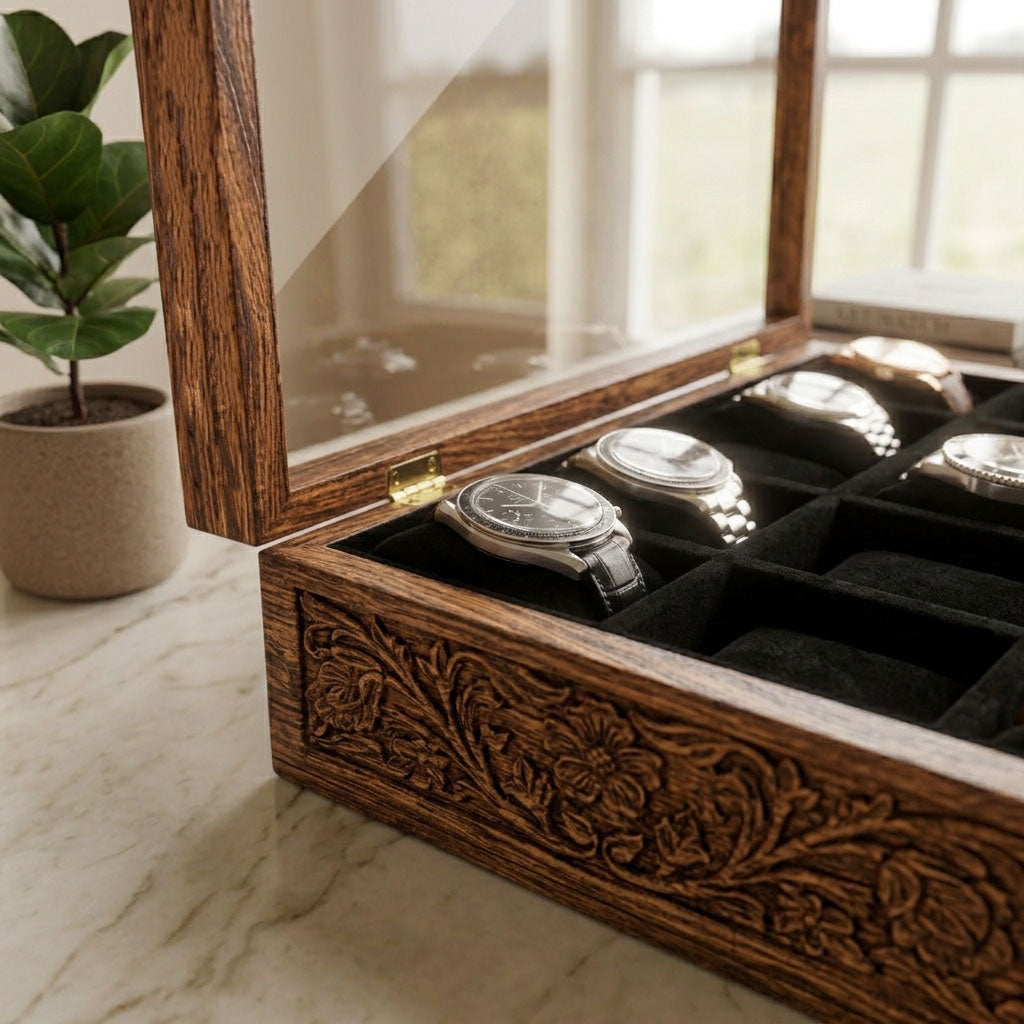15 Watches – Carving – Glass Top – Black