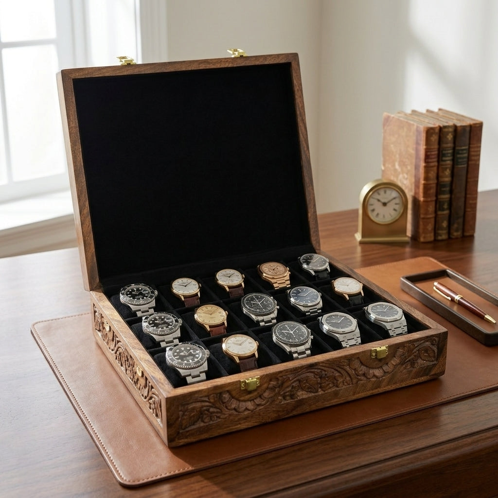 15 Watches – Carving – Wood Top – Black