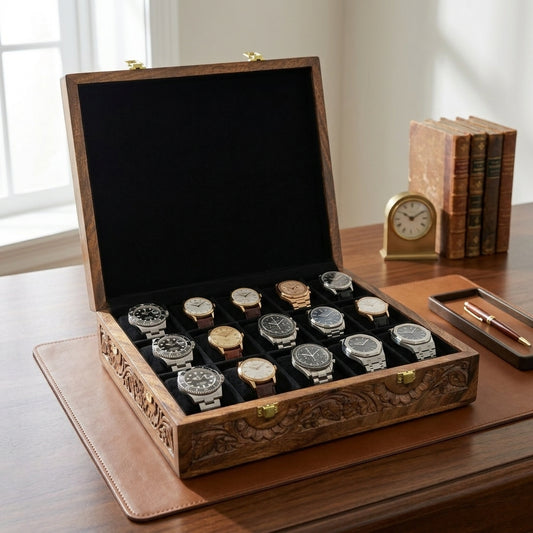 15 Watches – Carving – Wood Top – Black