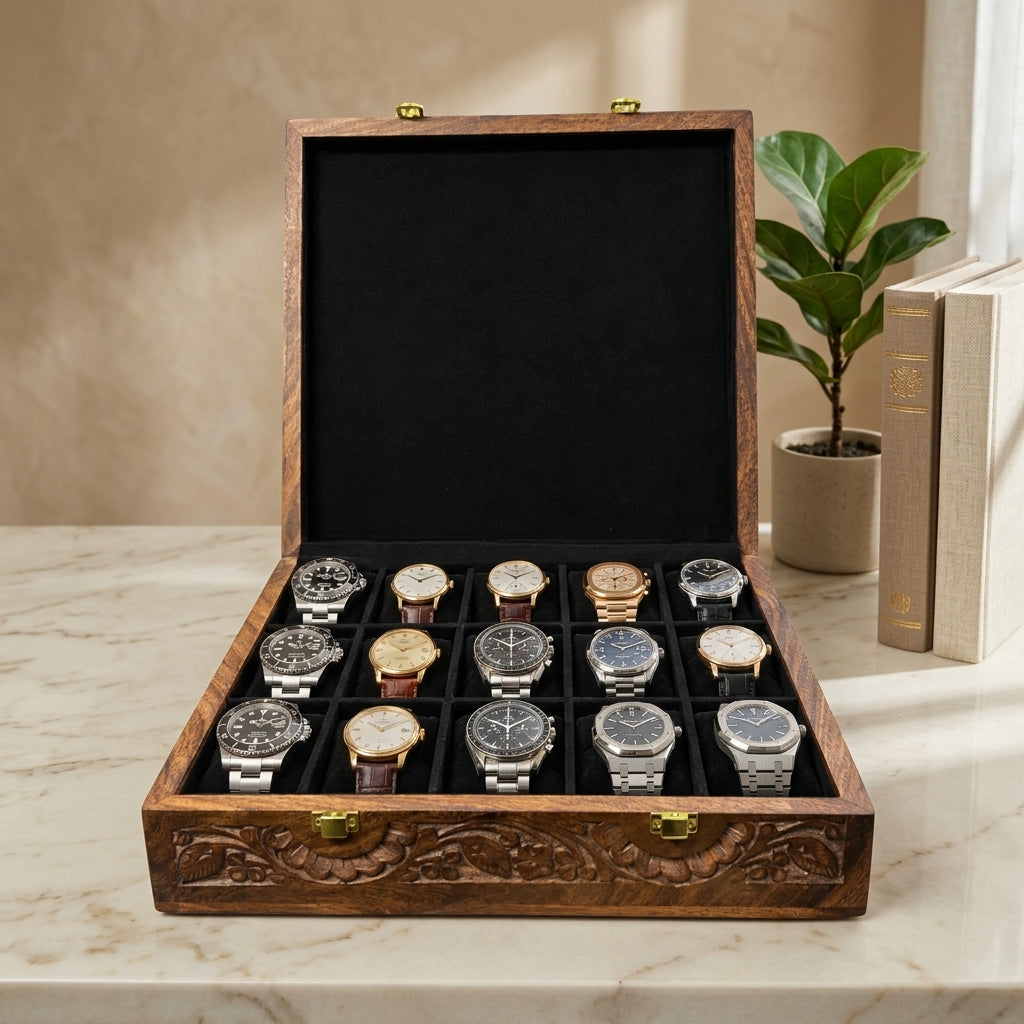 15 Watches – Carving – Wood Top – Black