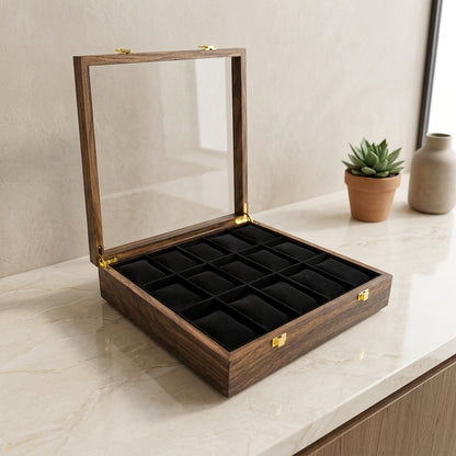 15 Watches – Golden Hinge – Glass Top – Black