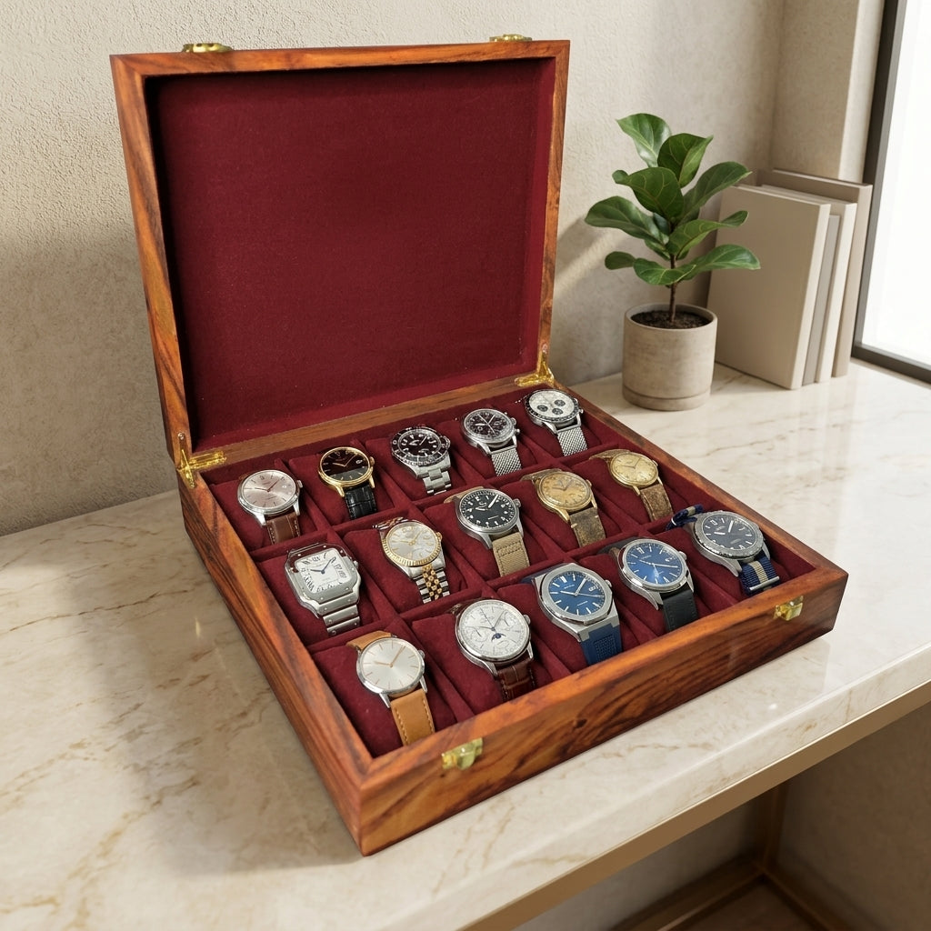 15 Watches – Golden Hinge – Wood Top