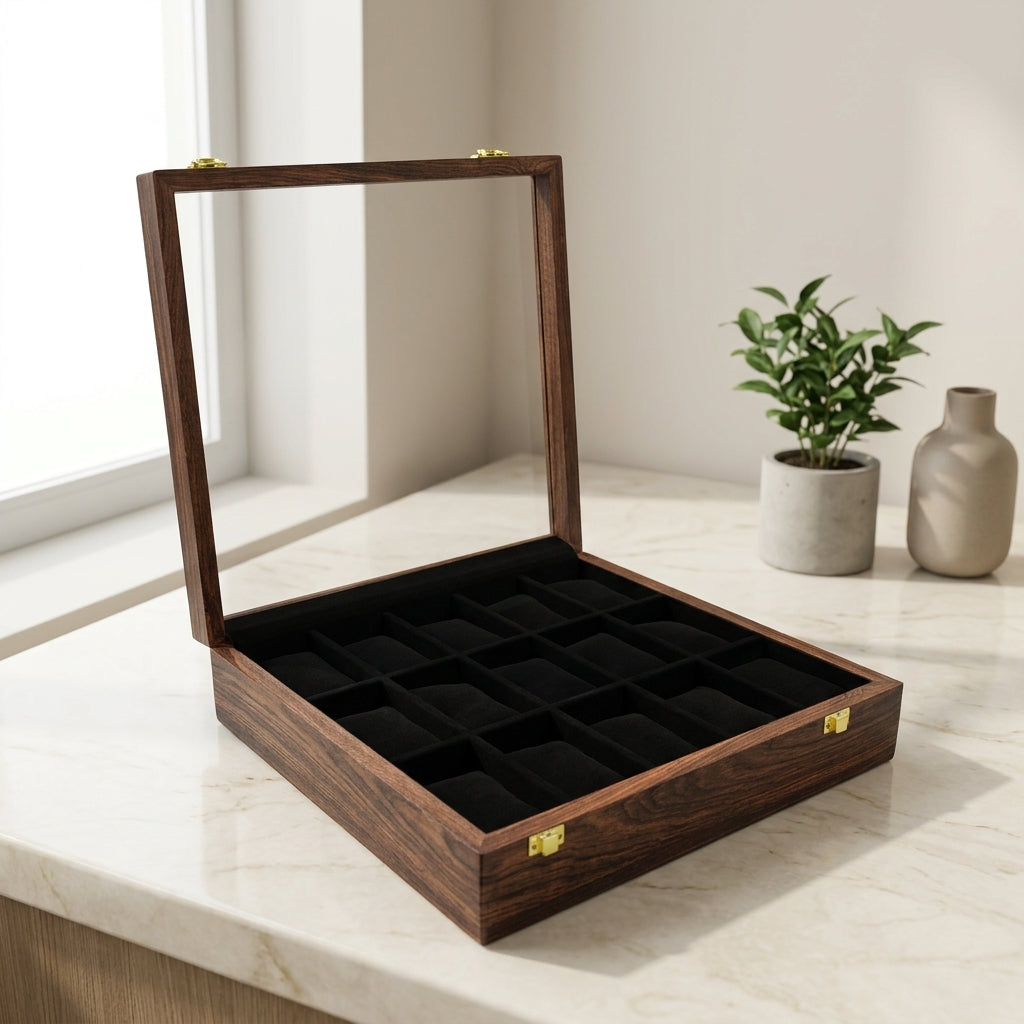 15 Watches – Plain – Glass Top – Black